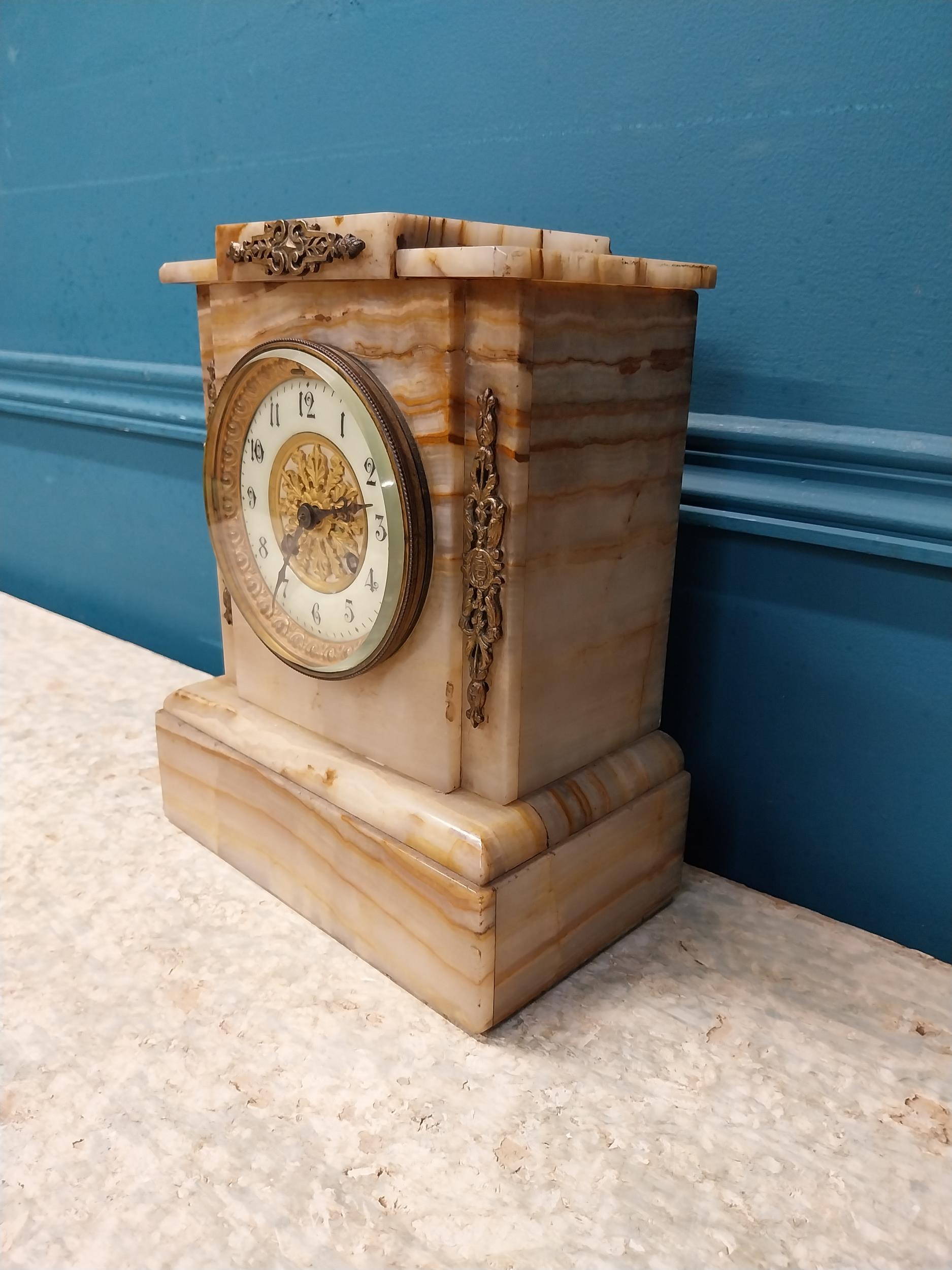 19th C. onyx mantle clock {26 cm H x 20 cm W x 12 cm D}. - Image 5 of 6