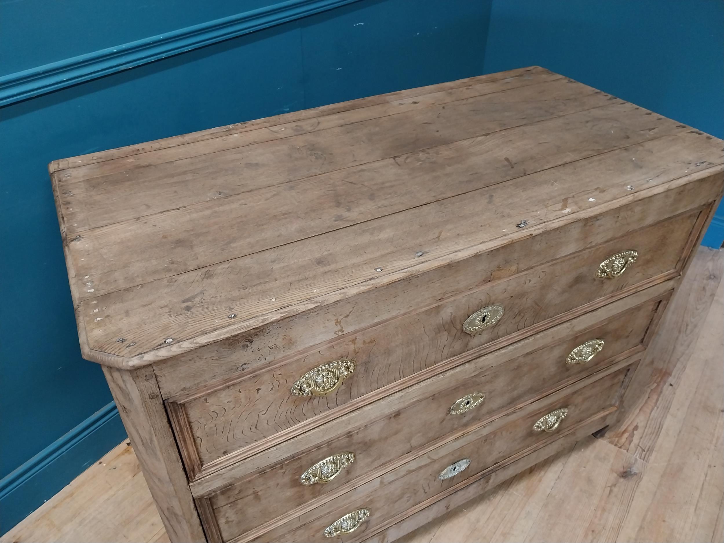 19th C. French bleached oak chest of drawers with three long drawers {86 cm H x 102 cm W x 60 cm - Image 4 of 8