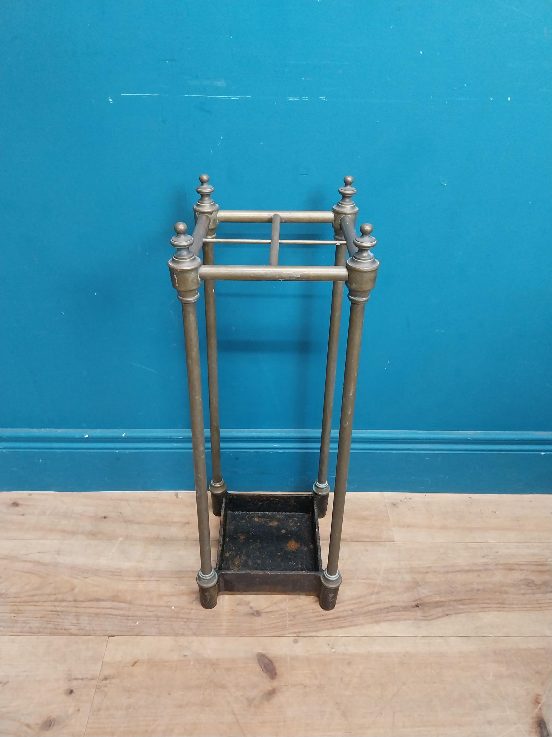 Edwardian brass and cast iron stick stand. {62 cm H x 22 cm W x 22 cm D}. - Image 2 of 4