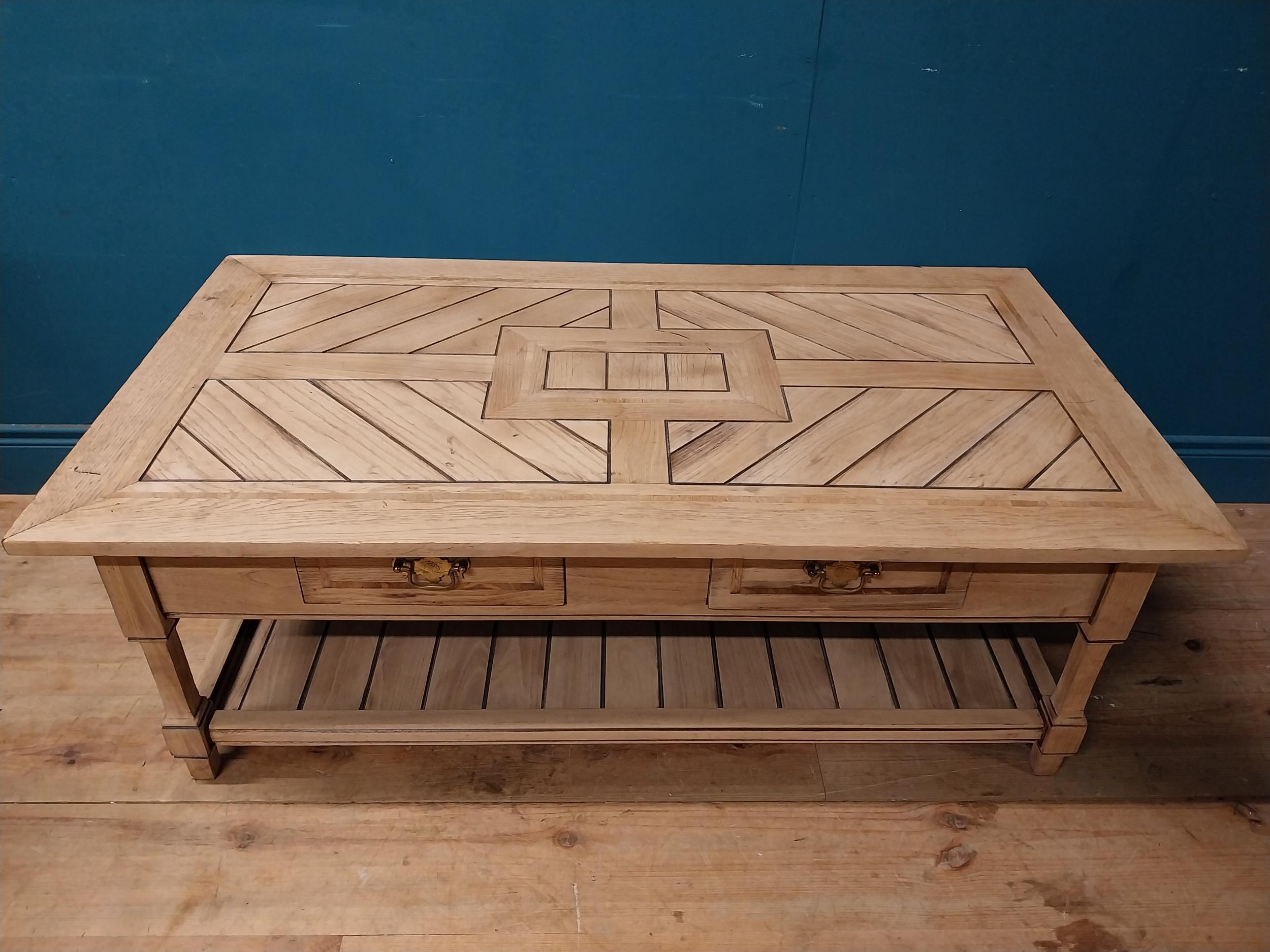 Early 19th C. Edwardian bleached oak coffee table with two drawers in the frieze {48 cm H x 130 cm W - Image 3 of 7