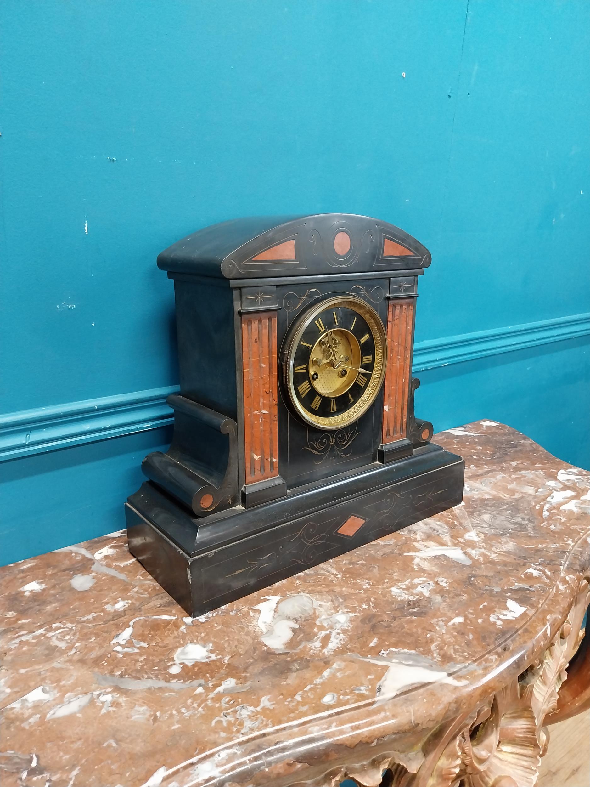 19th C. slate mantle clock. {38 cm H x 41 cm W x 15 cm D}. - Image 3 of 7