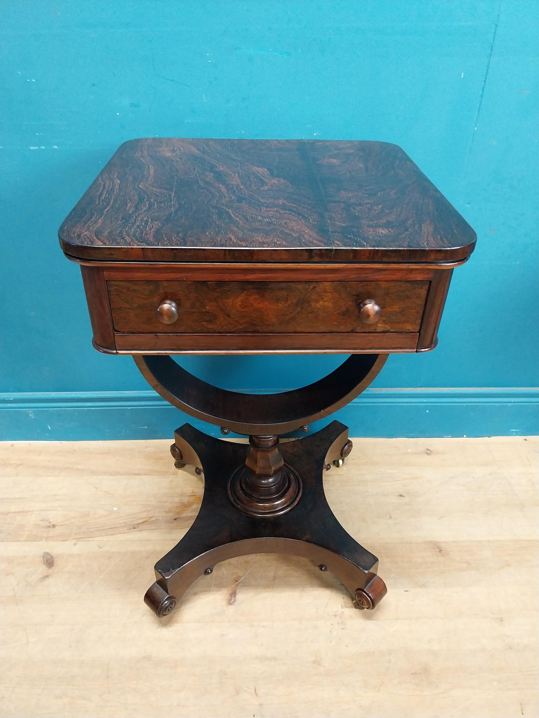 William IV rosewood lamp table with single drawer in frieze raised on bow shaped support on platform - Image 3 of 8