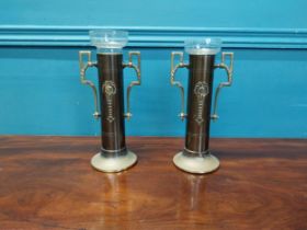 Pair of Art Nouveau brass and glass vases {25 cm H x 12 cm Dia.}.