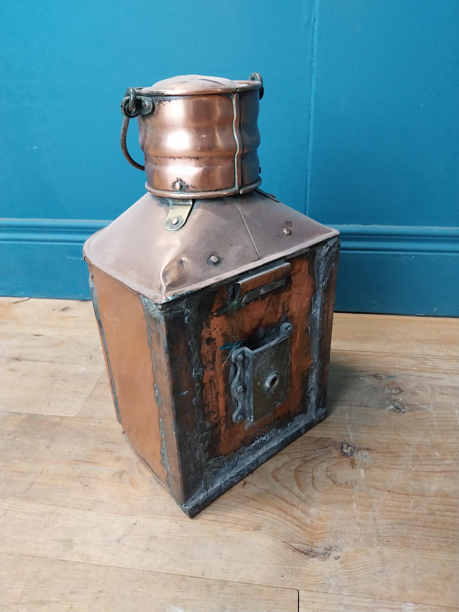 19th C. copper and brass ships lantern {45 cm H x 21 cm W x 22 cm D}. - Image 2 of 3
