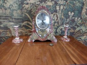 Edwardian marble clock garniture set {35 cm H x 30 cm W x 12 cm D}.
