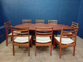 Retro G plan teak table and eight dinning chairs {Table open H 72cm x W 108cm x D 106cm Table closed
