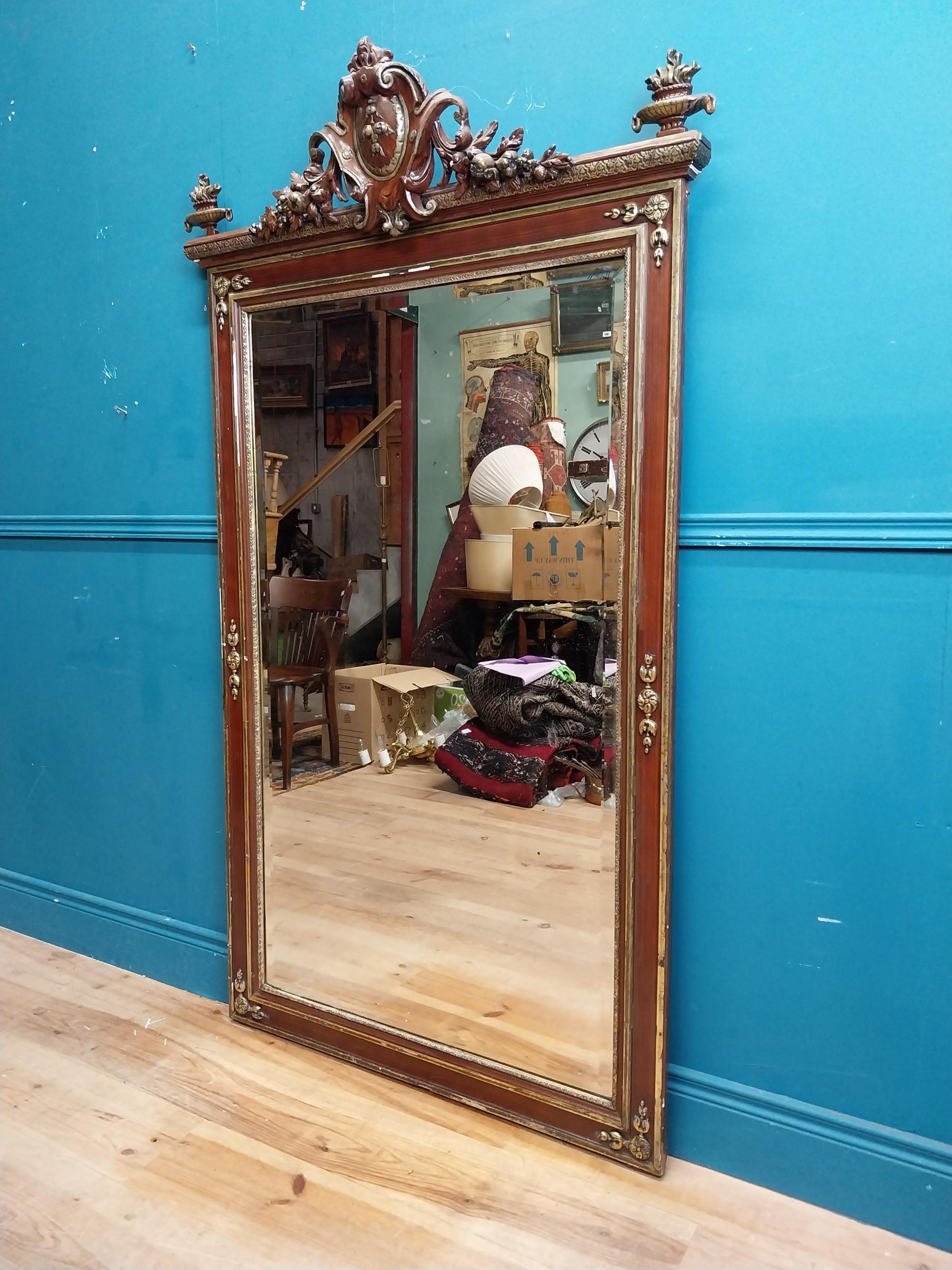 19th C. gilt and painted wood French wall mirror with floral and urn decoration. {172 cm H x 98 cm W - Image 5 of 10