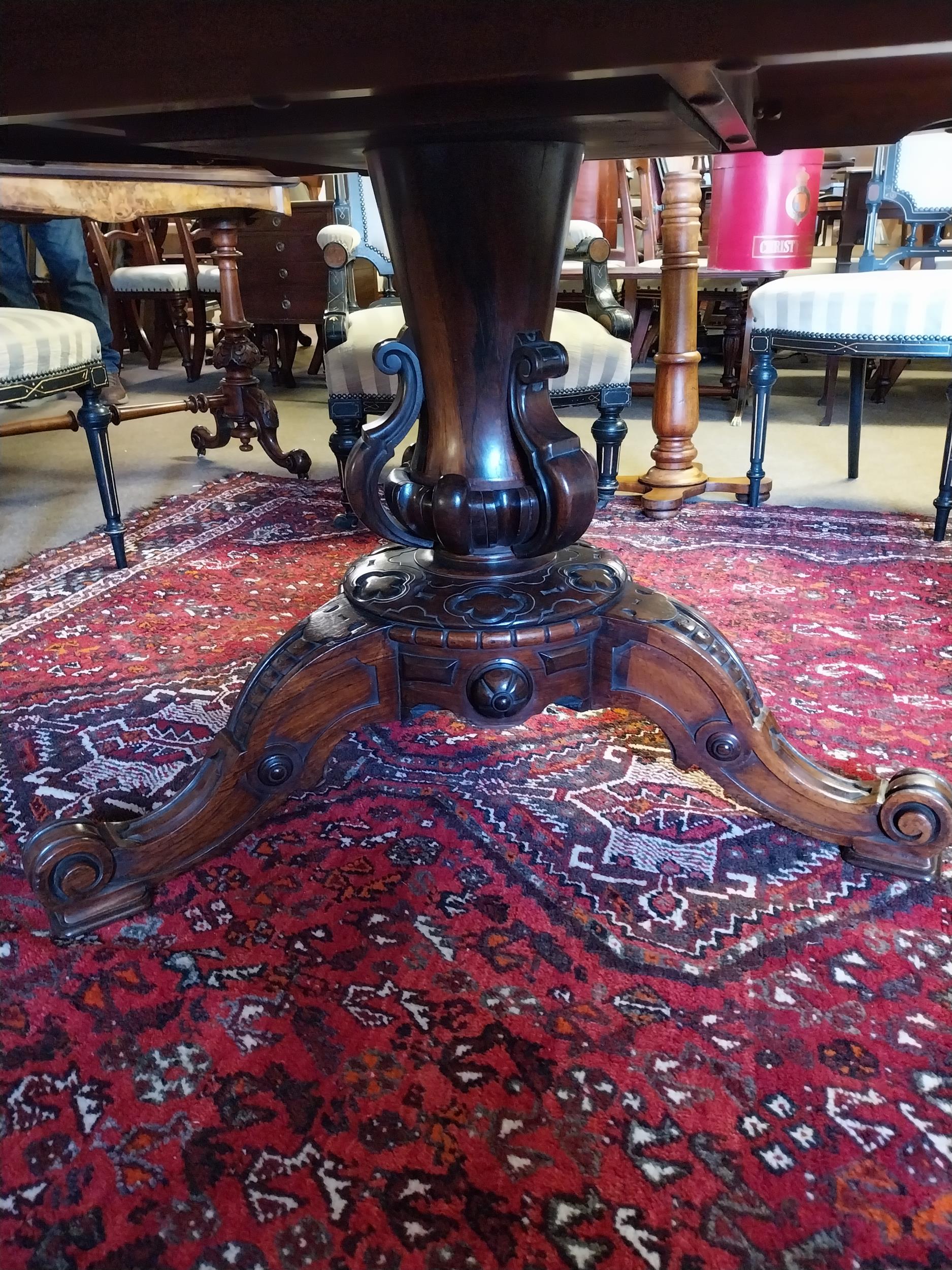 Exceptional quality 19th C. rosewood centre table raised on carved column and three outswept feet by - Image 3 of 6