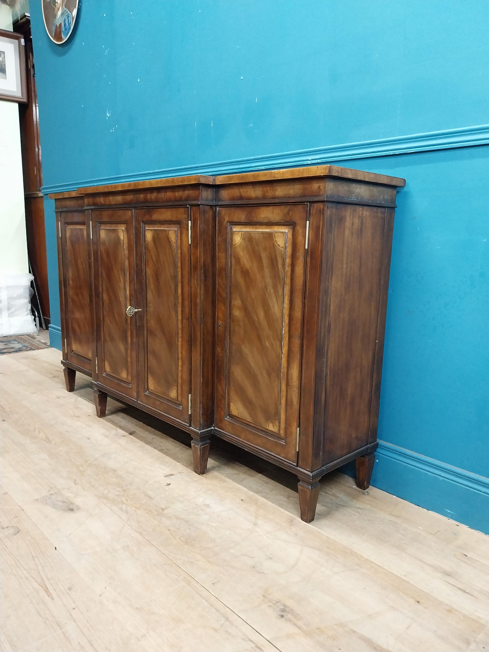 Good quality mahogany and satinwood side cabinet in the Regency style with four doors on short - Image 9 of 10