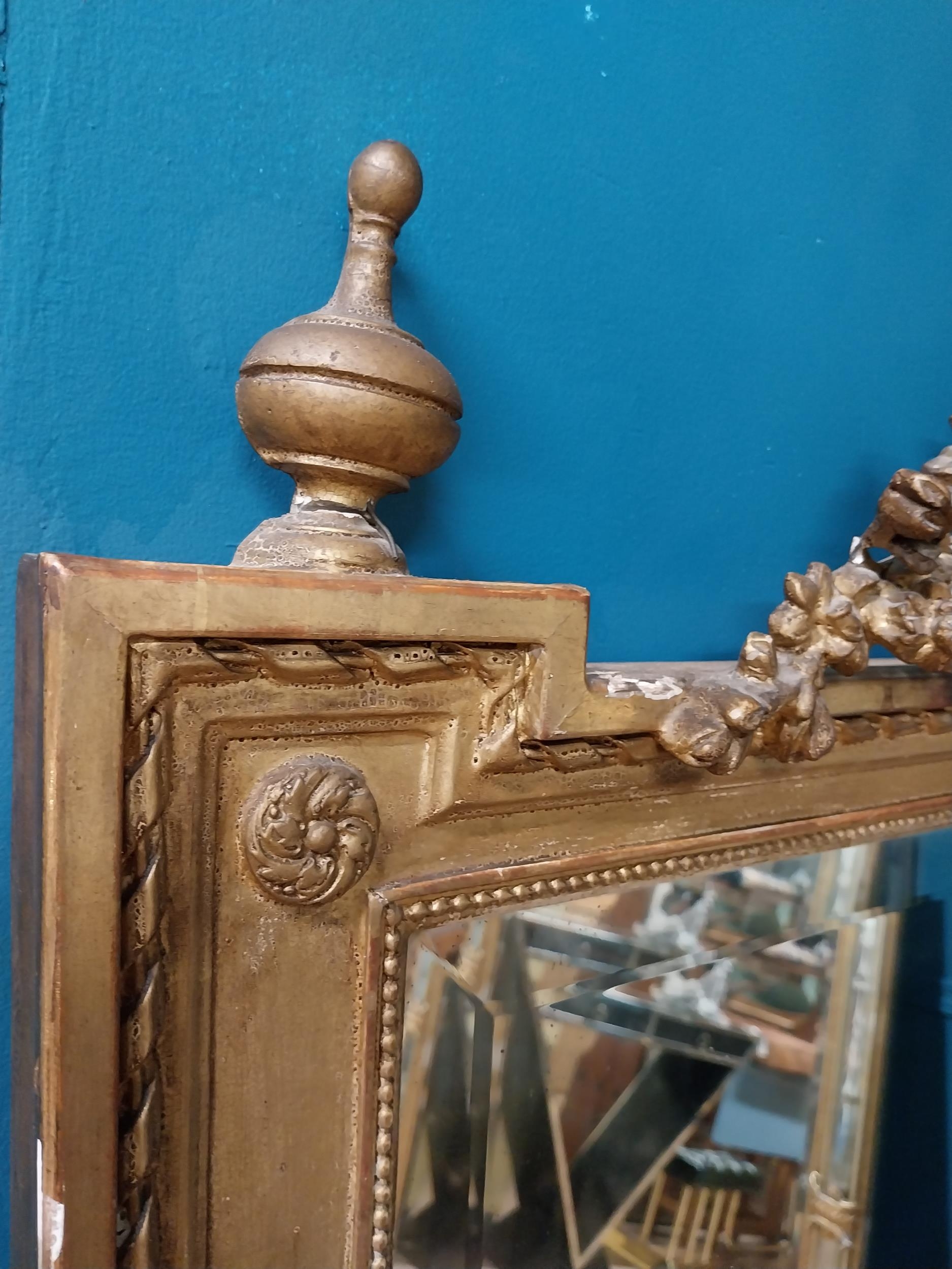 19th C. French gilt mirror with floral decoration surmounted with female mask and bows. {168 cm H - Image 8 of 10