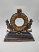 19th C. carved wooden barometer stand surmounted by Neptune and mermaids. {40 cm H x 40 cm W x 13 cm