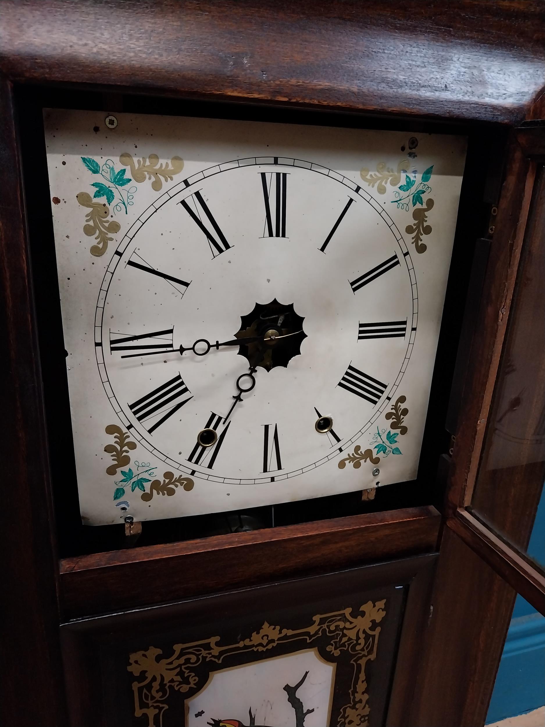 Early 20th C. mahogany wall clock {77 cm H x 43 cm W x 13 cm D}. - Image 6 of 7