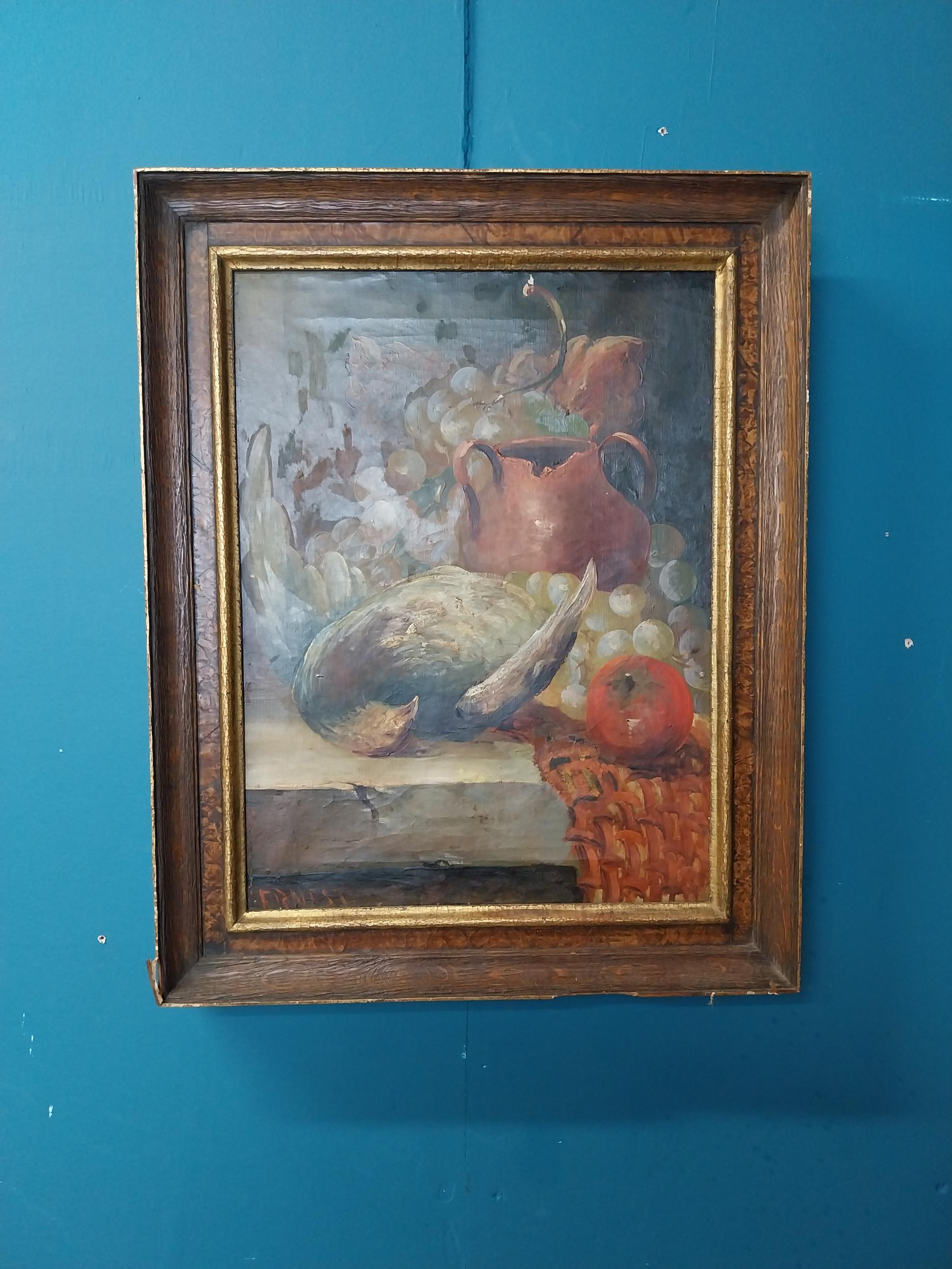 Early 20th C. oil on canvas - Still Life mounted in wooden frame {50 cm H x 40 cm W}.