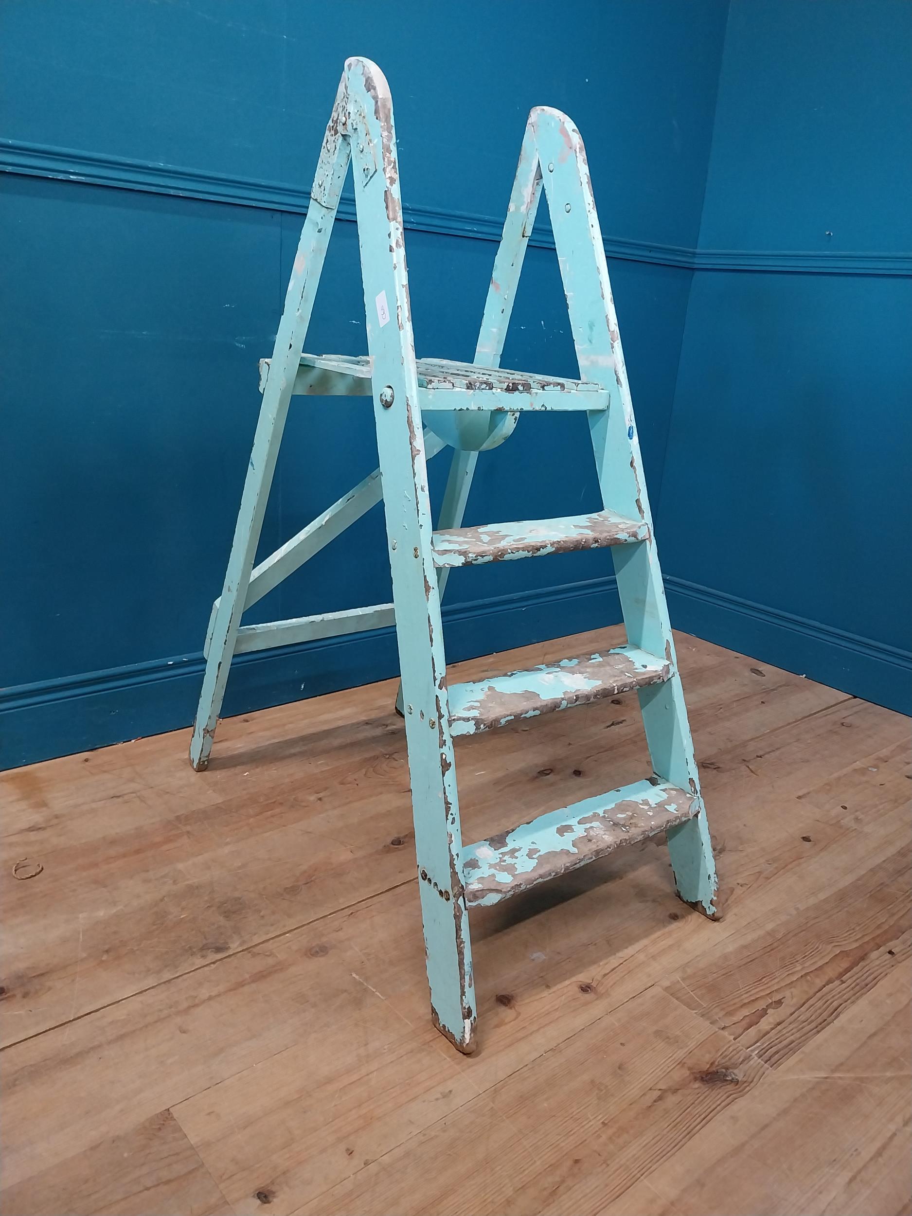 Early 20th C. painted pine ladder {114 cm H x 50 cm W x 60 cm D}. - Image 4 of 7