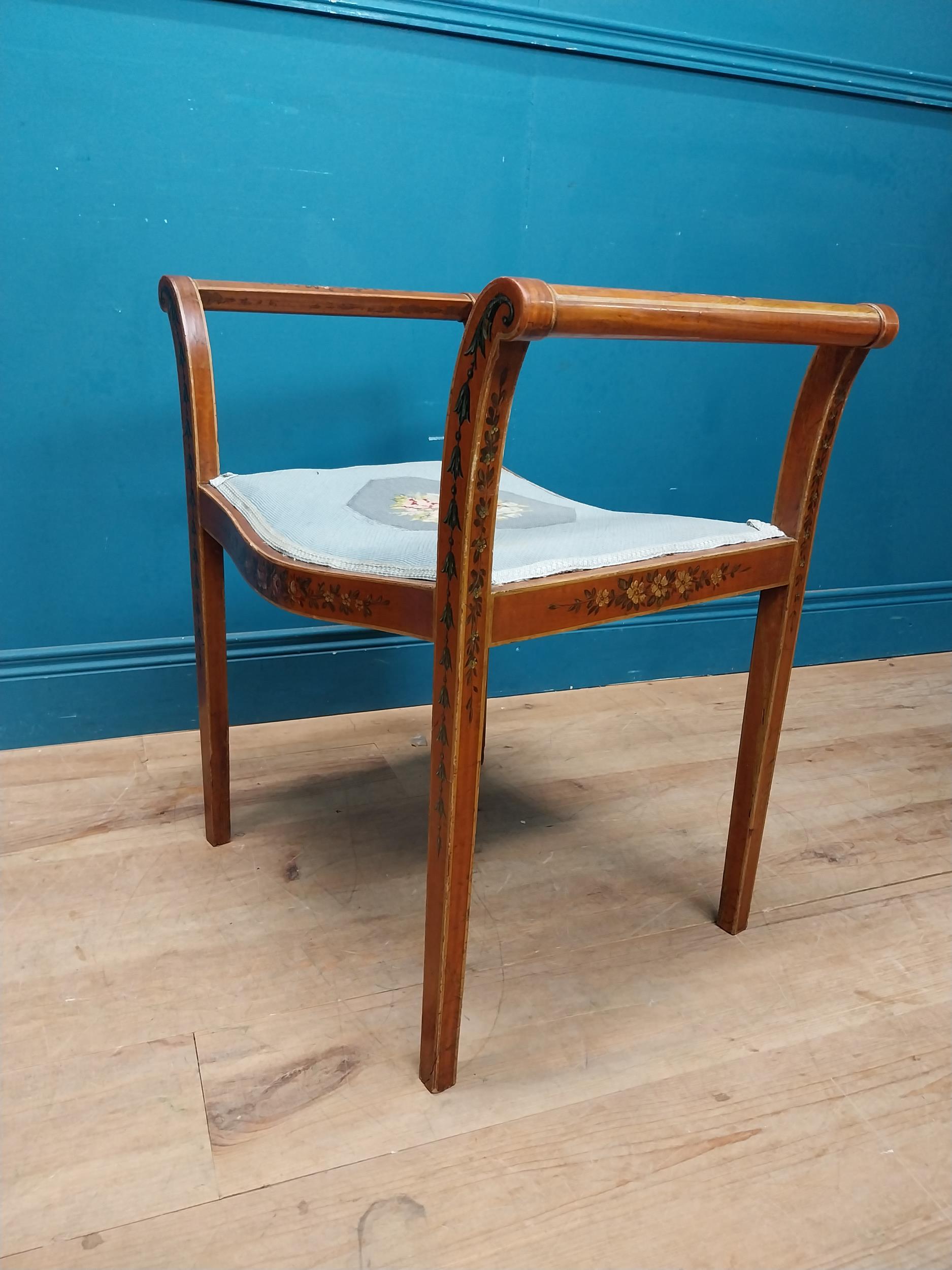 Edwardian satinwood stool with upholstered tapestry seat. {64 cm H x 60 cm W x 40 cm D}. - Image 4 of 5