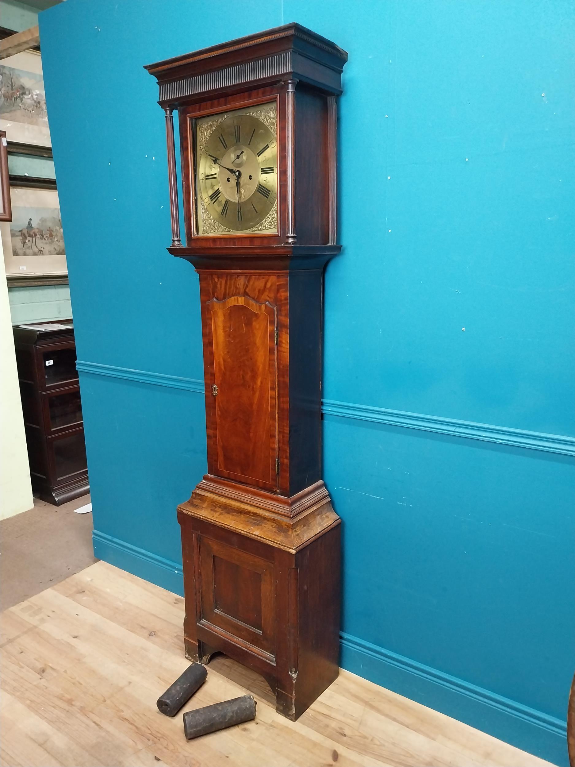 Early 19th C. oak and mahogany inlaid long case Grandfather clock the moulded cornice above a - Image 2 of 5