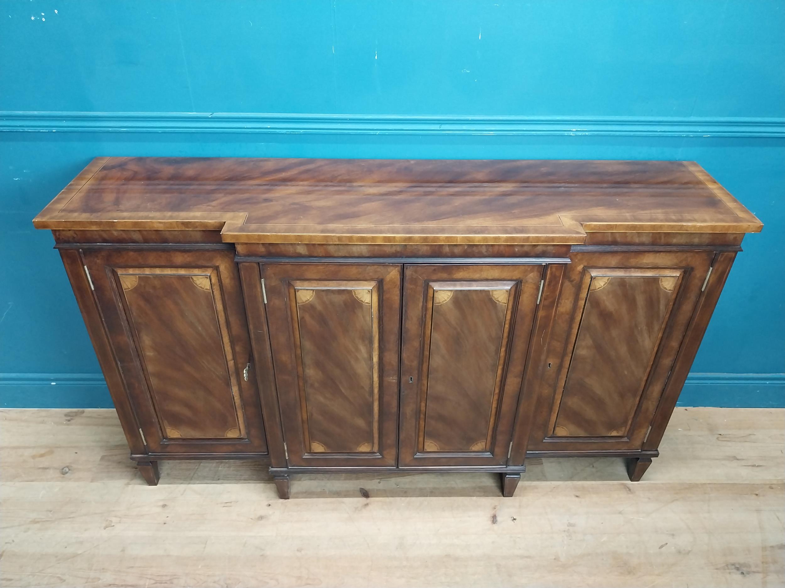 Good quality mahogany and satinwood side cabinet in the Regency style with four doors on short - Image 2 of 10