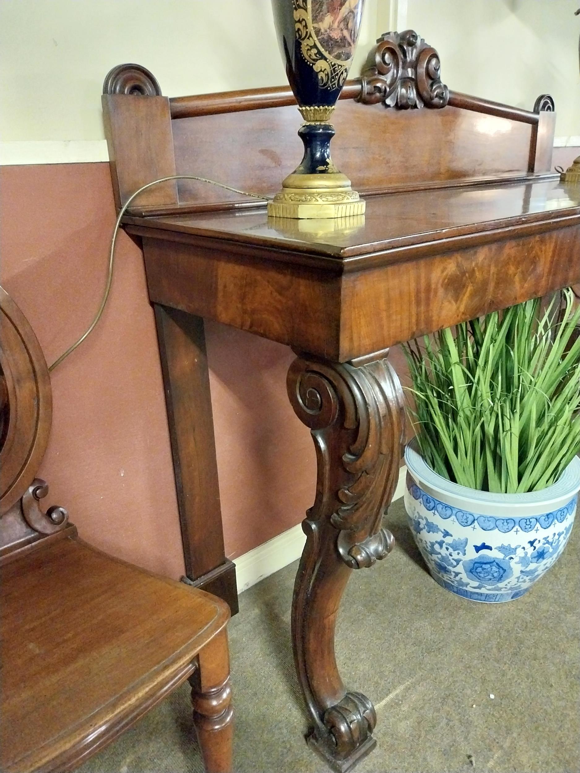 William IV mahogany console table with carved gallery back raised on carved legs and lions paw - Image 2 of 4