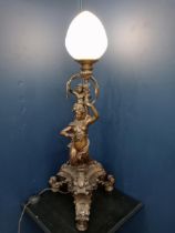 Bronze decorative table lamp with opaline glass shade {H 100cm x W 40cm x D 40cm }.
