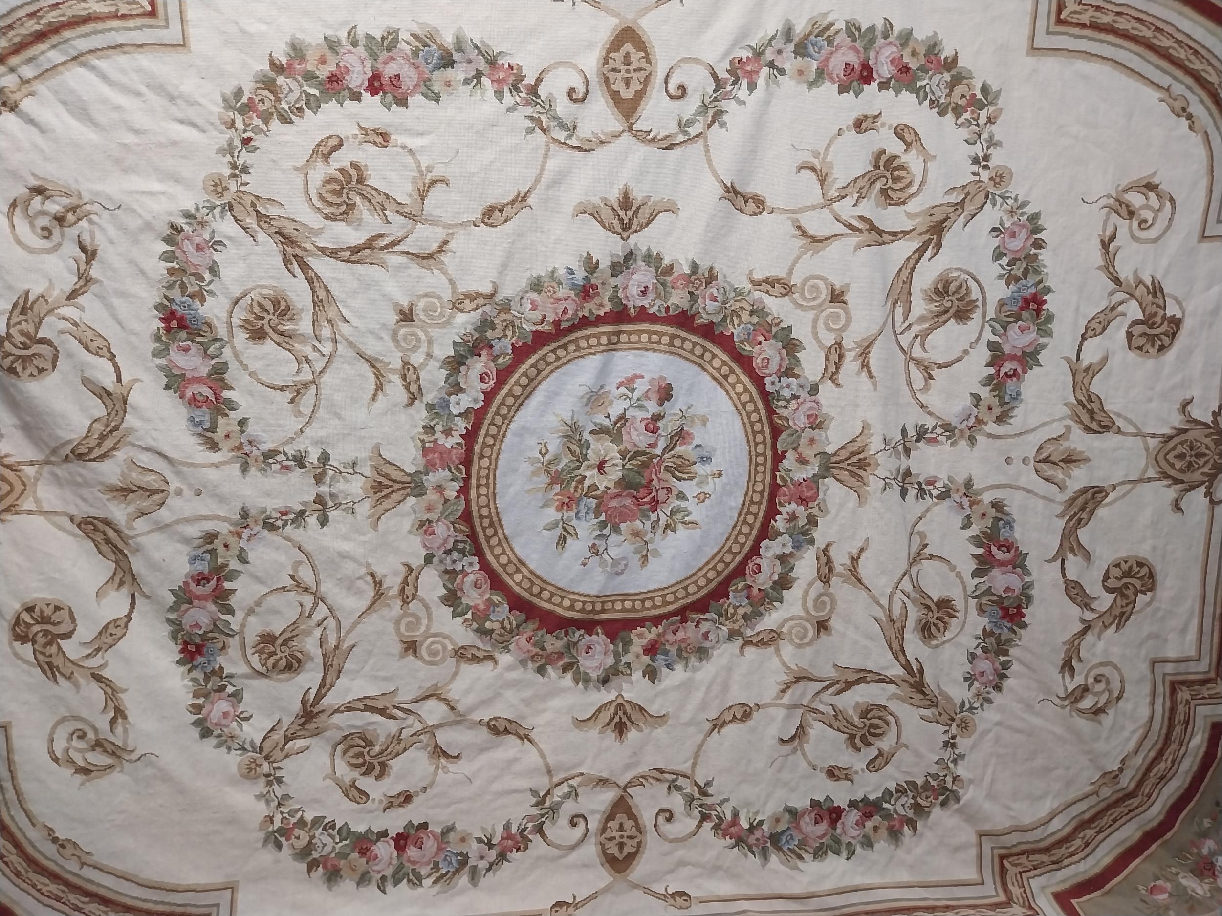 Late 19th C. French Aubusson carpet - tapestry with floral decoration. {381 cm L x 300 cm W}. - Image 6 of 6