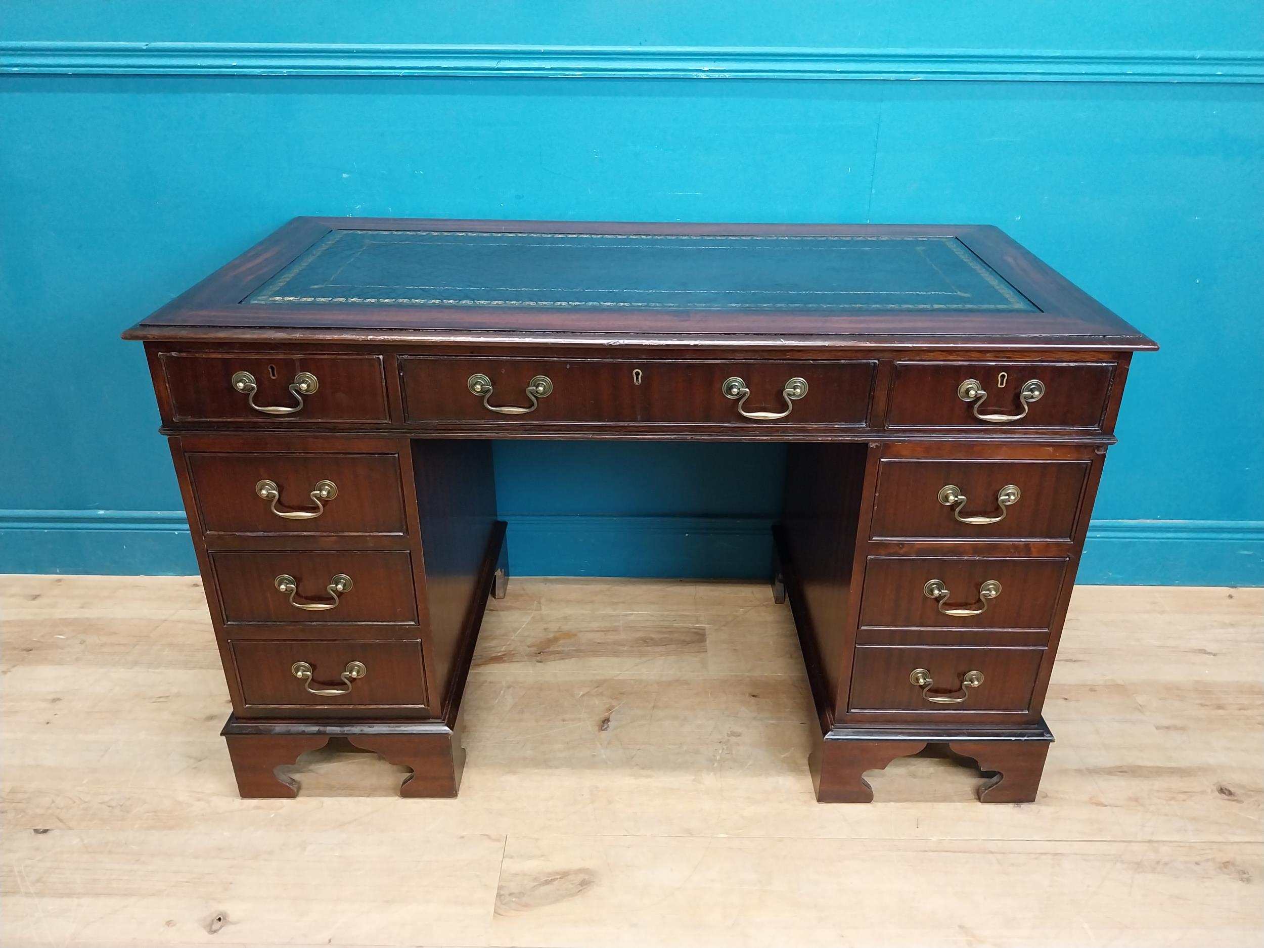 Mahogany pedestal desk with tooled leather top and eight short drawers and single drawer in frieze - Image 2 of 6