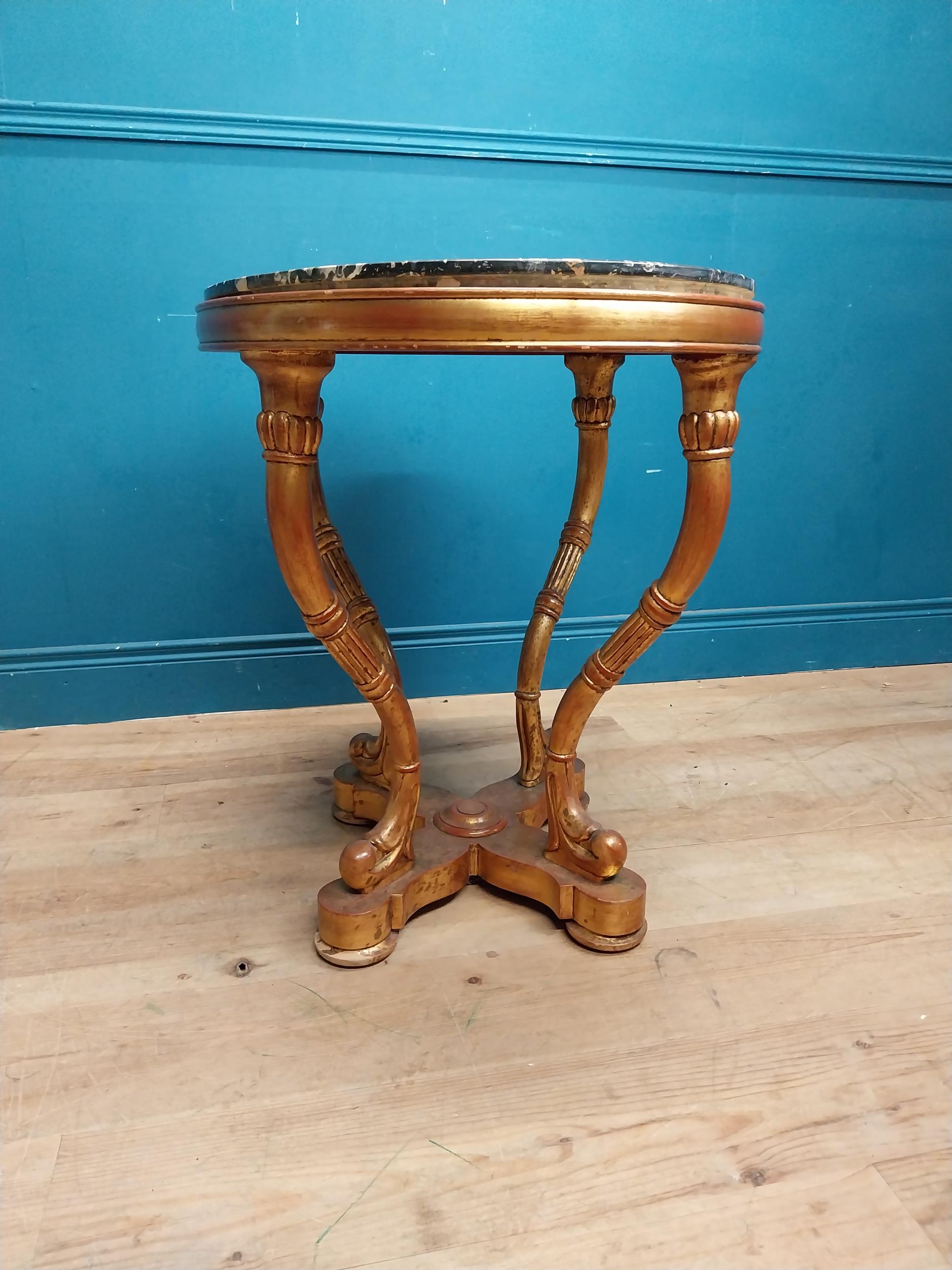 Decorative giltwood centre table with marble top raised on four shaped legs and x-frame platform - Image 7 of 7