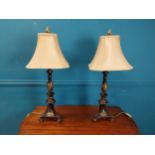 Pair of decorative table lamps with cloth shades. {80 cm H x 31 cm Dia.}.