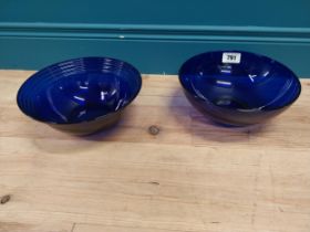 Two decorative blue glass bowls. {10 cm H x 25 cm Dia.}.
