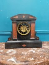 19th C. slate mantle clock. {38 cm H x 41 cm W x 15 cm D}.