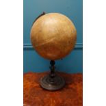 19th C. world globe on ebonised stand {60 cm H x 38 cm Dia.}.