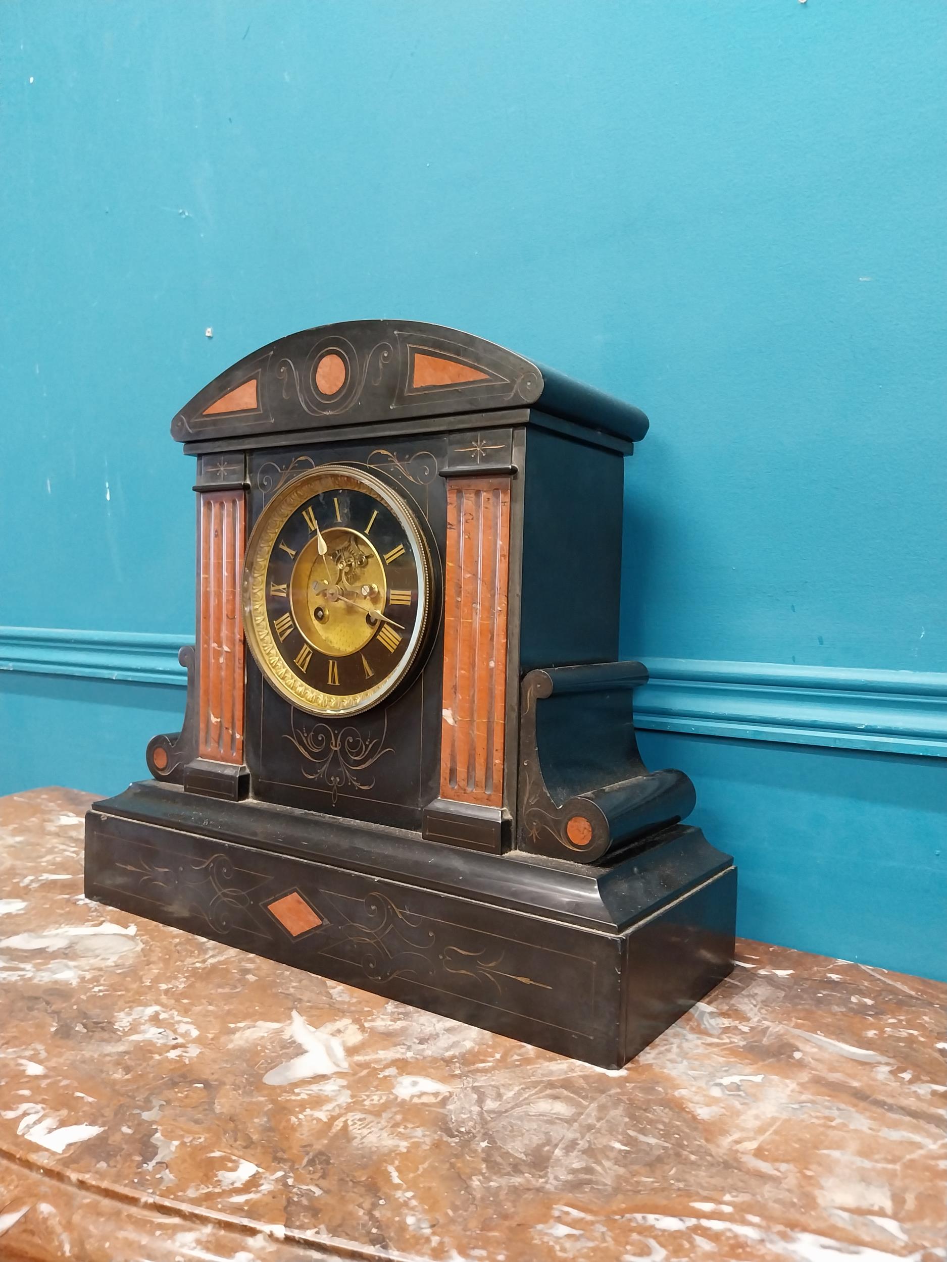 19th C. slate mantle clock. {38 cm H x 41 cm W x 15 cm D}. - Image 4 of 7