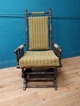 Edwardian mahogany and upholstered rocking chair {112 cm H x 58 cm W x 68 cm D}.