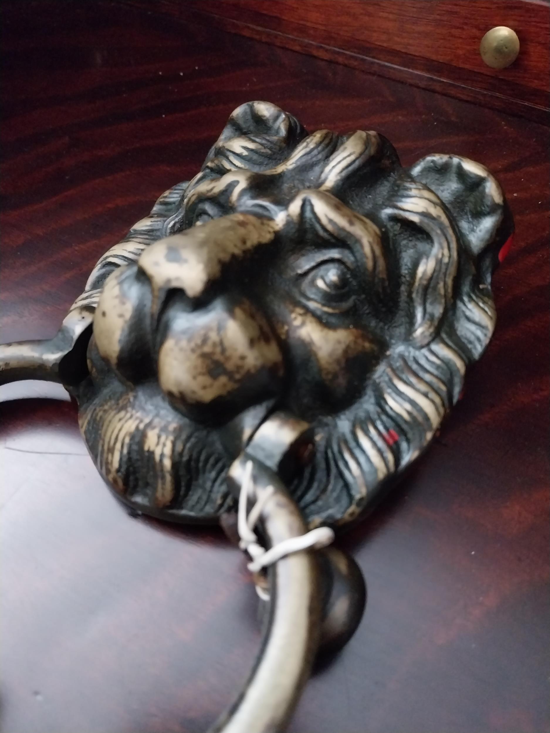 19th C. lions mask door knocker {20 cm H}. - Image 2 of 2