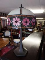 Good quality table lamp with leaded stained glass shade in the Tiffany style {56 cm H x 30 cm