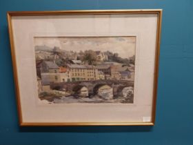 Watercolour depicting Enniskillen bridge mounted in gilt frame {48 cm H x 60 cm W}.