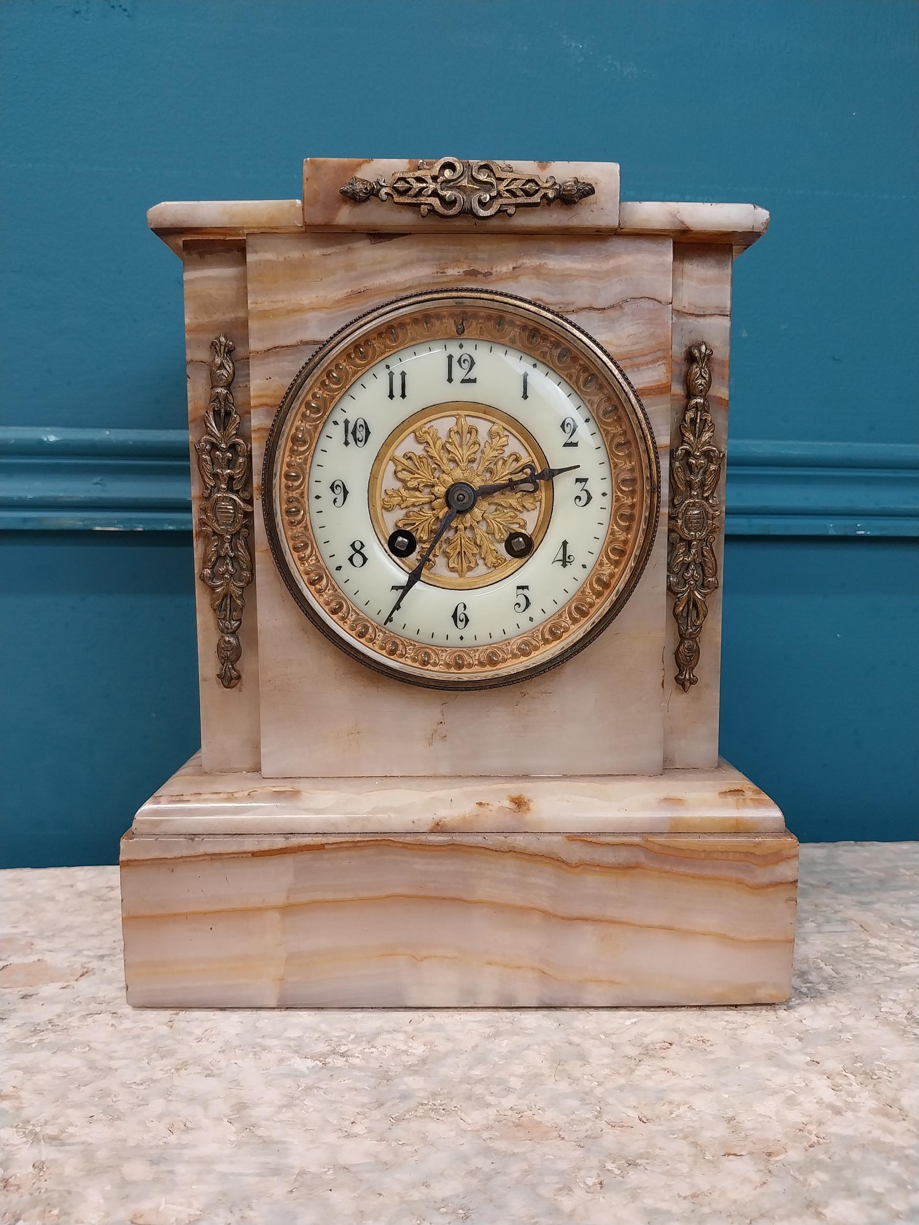 19th C. onyx mantle clock {26 cm H x 20 cm W x 12 cm D}. - Image 2 of 6