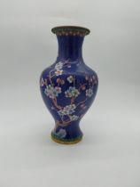 Oriental cloisonne vase depicting flowers. {30 cm H x 17 cm Dia.}.