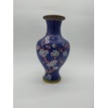 Oriental cloisonne vase depicting flowers. {30 cm H x 17 cm Dia.}.