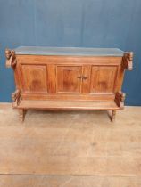 19th C bench/ cupboard with marble top and carved horses {H 82cm x W 121cm x D 60cm }.