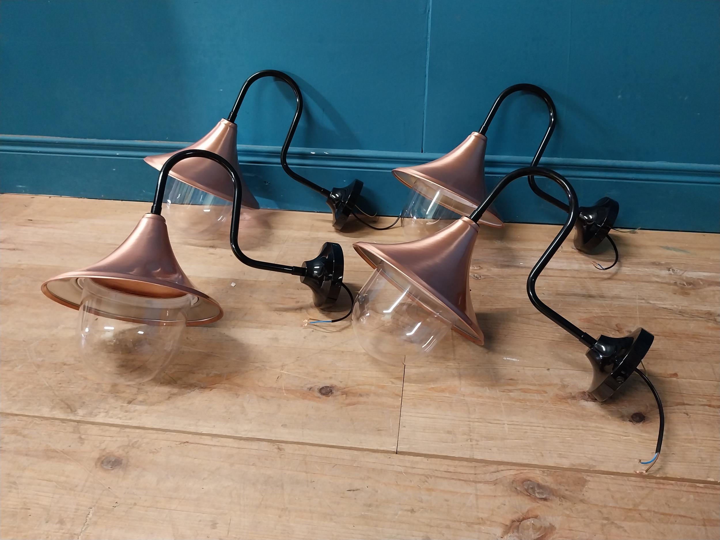 Set of four good quality copper and metal swan neck wall lights {40 cm H x 42 cm W x 25 cm D}. - Image 3 of 4