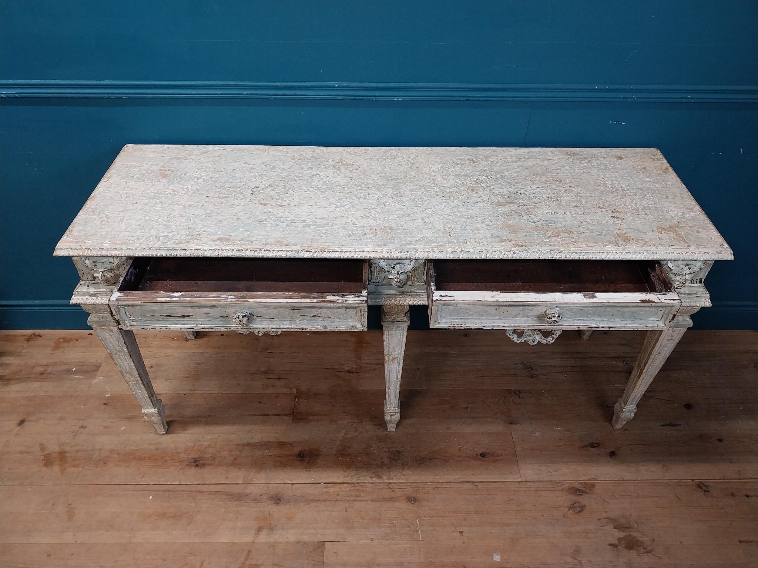 Good quality French painted pine console table with two drawers in the frieze raised on square - Image 9 of 10