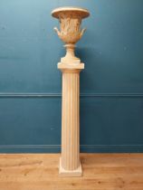 19th C. Grand Tour plaster urn raised on reeded column {197 cm H x 40 cm W x 40 cm D}.
