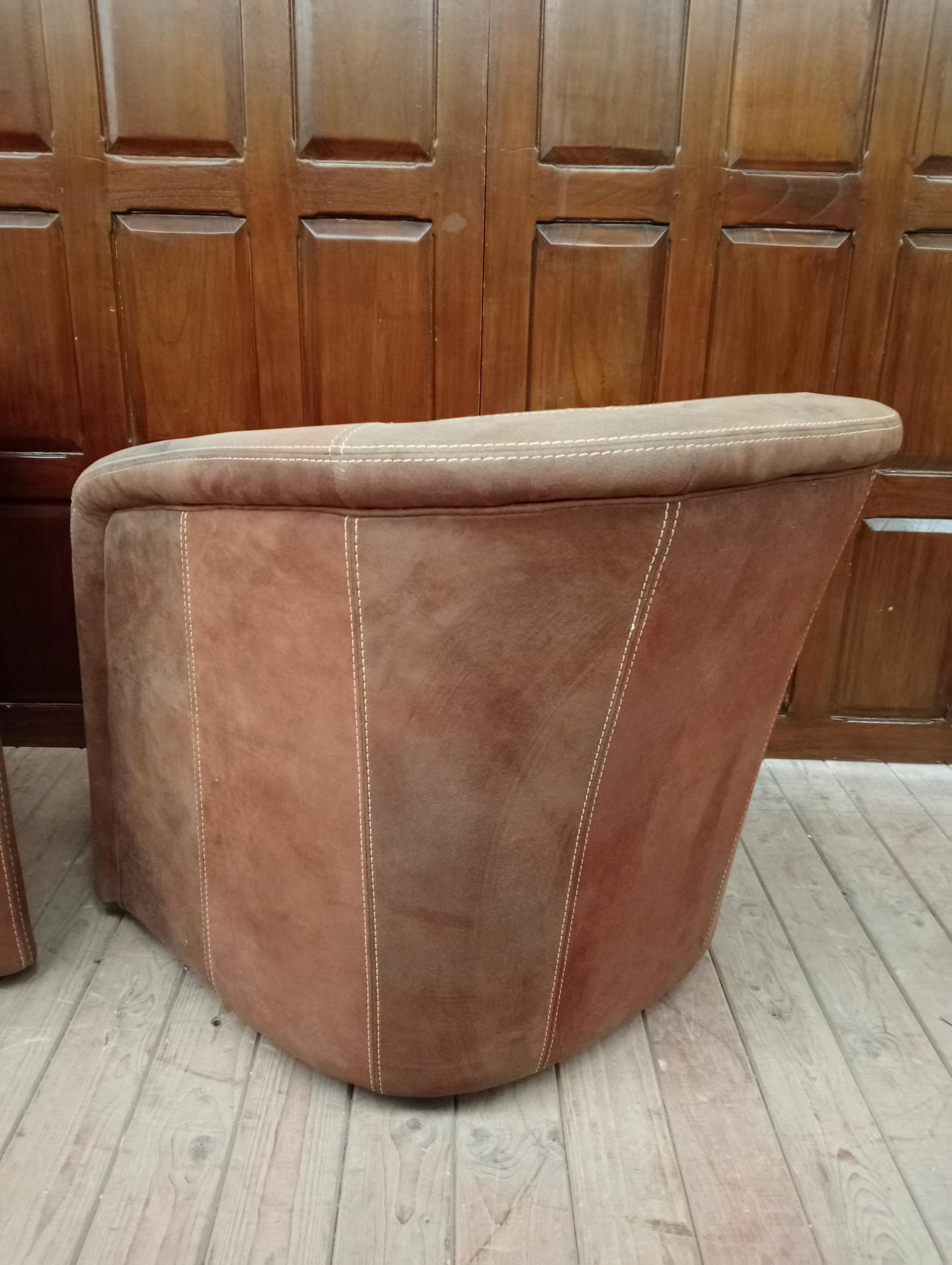 Pair of tanned leather tub chairs {H 76cm x W 73cm x D 80cm }. - Image 4 of 4