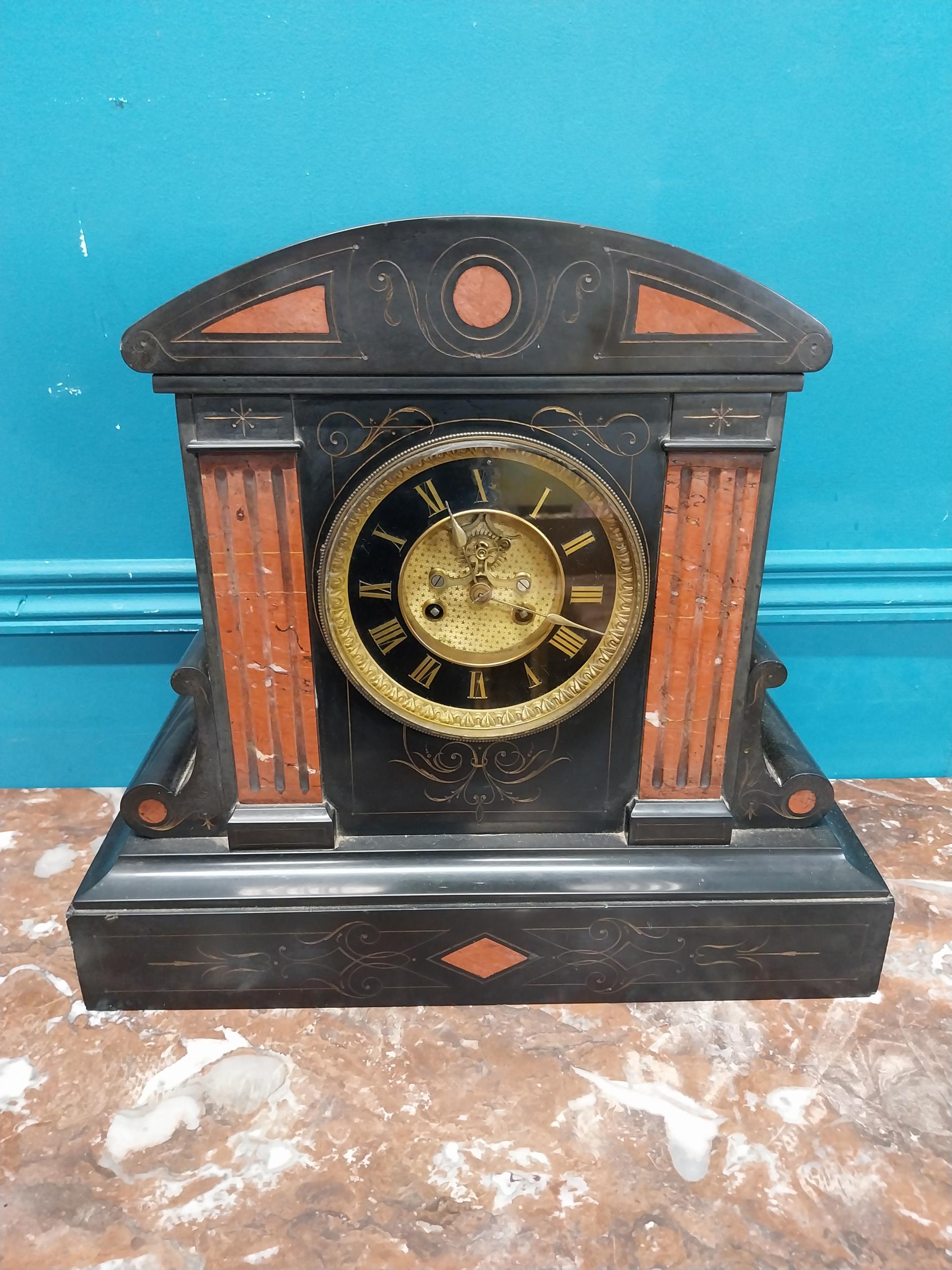 19th C. slate mantle clock. {38 cm H x 41 cm W x 15 cm D}. - Image 7 of 7
