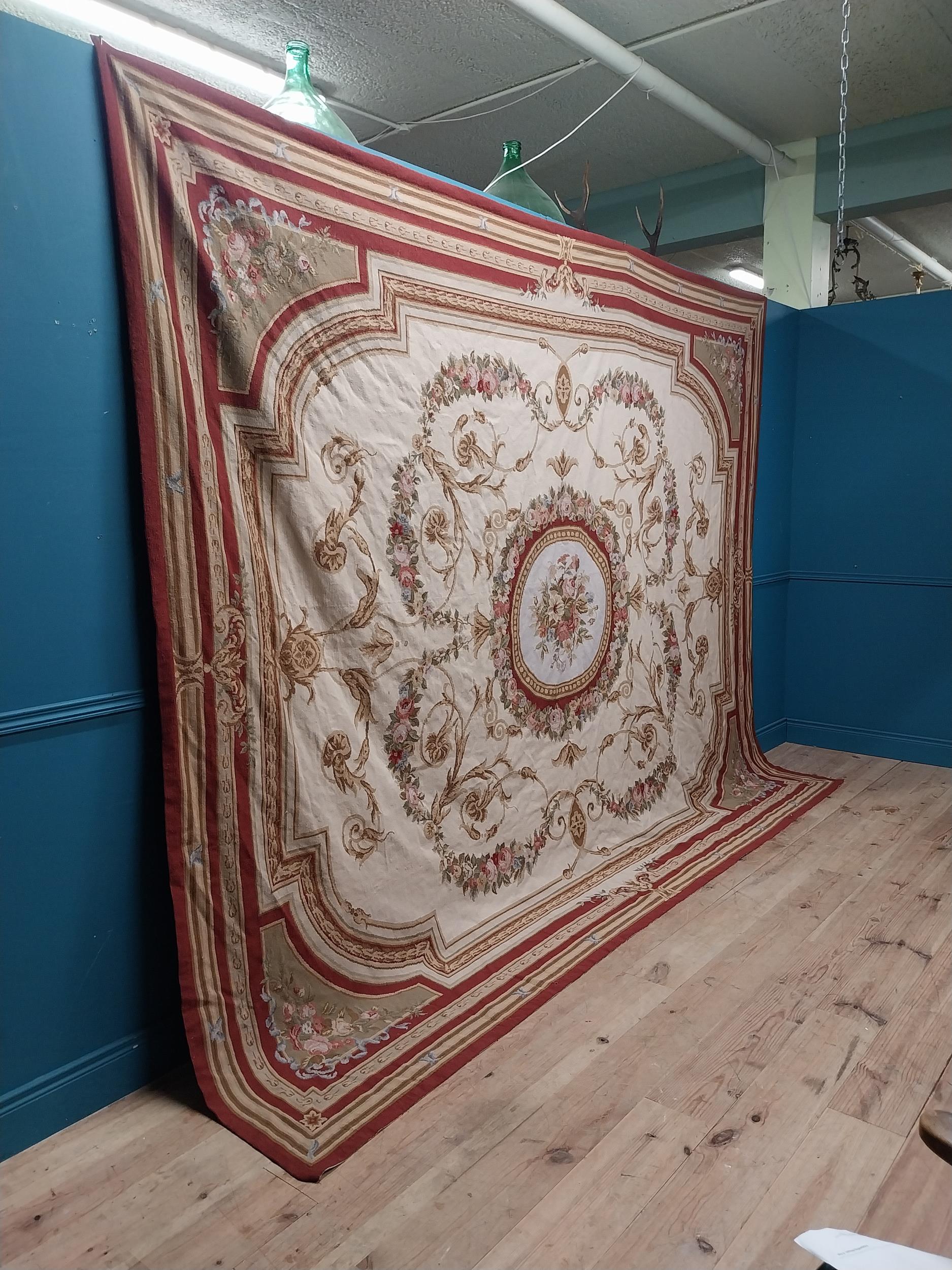 Late 19th C. French Aubusson carpet - tapestry with floral decoration. {381 cm L x 300 cm W}.