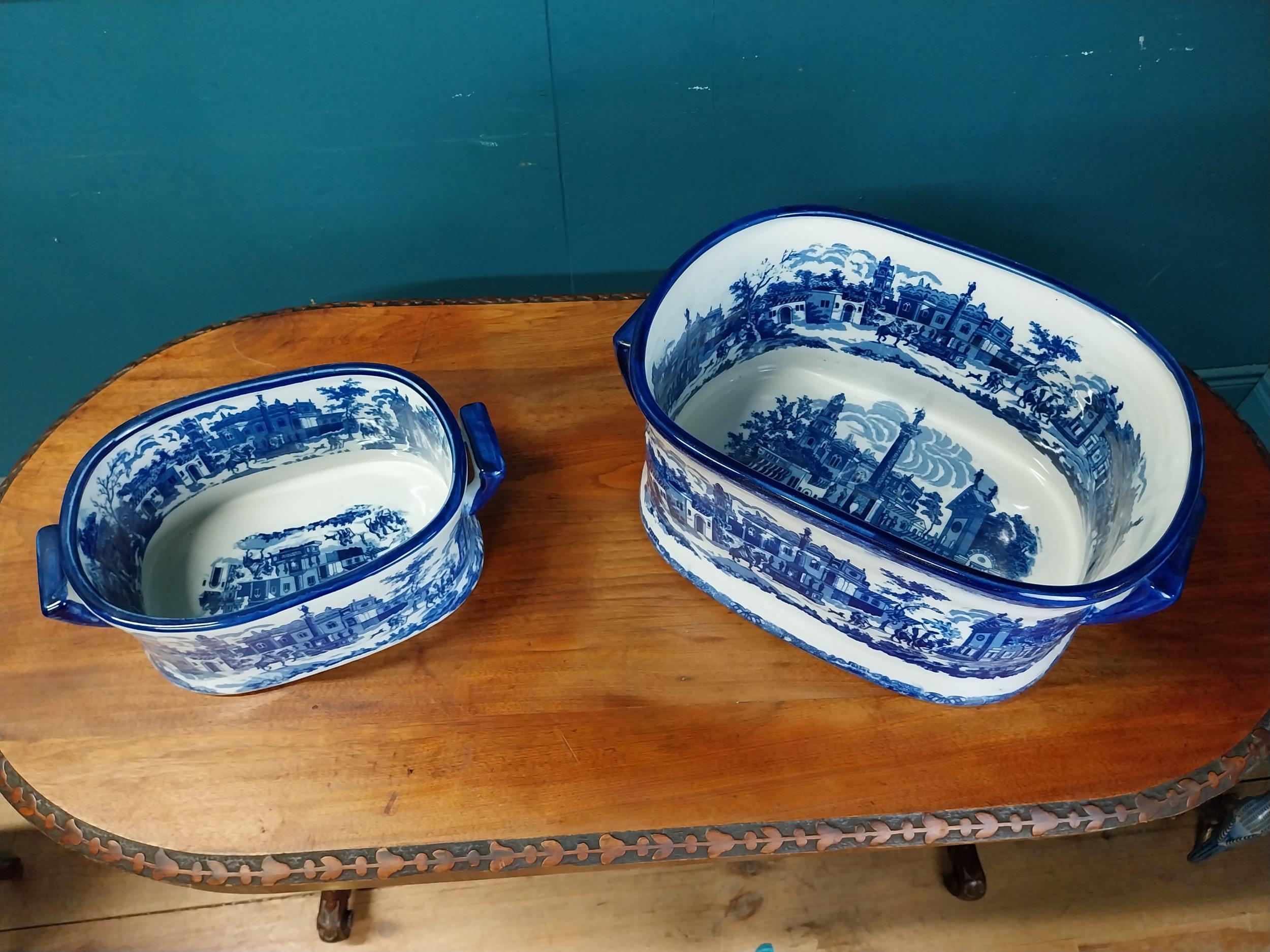 Two ceramic blue and white foot baths {22 cm H x 48 cm W x 30 cm D and 14 cm H x 36 cm W x 22 cm - Image 3 of 6