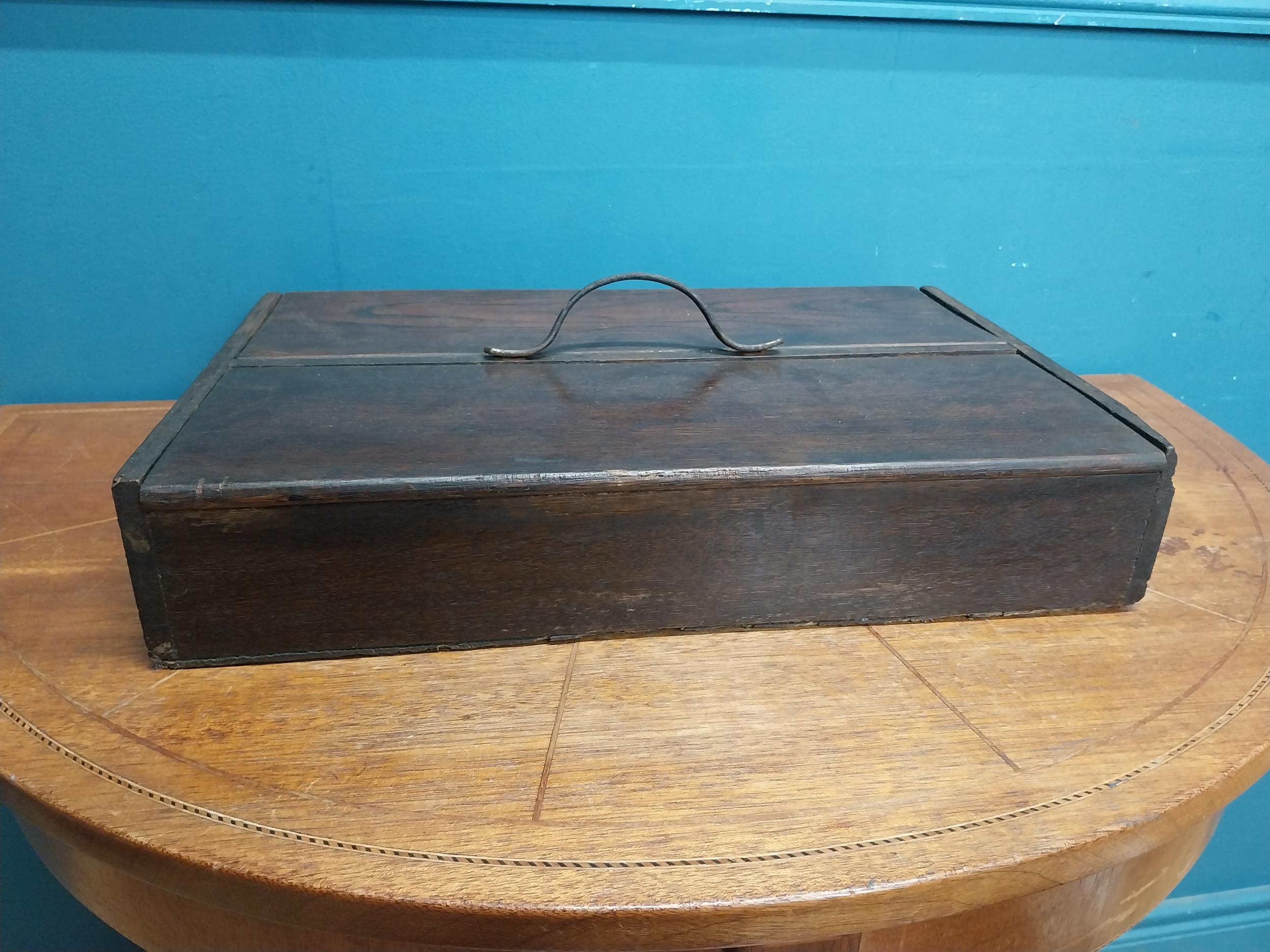 19th C. mahogany cutlery box with metal handle. {12 cm H x 20 cm W x 14 cm D}.