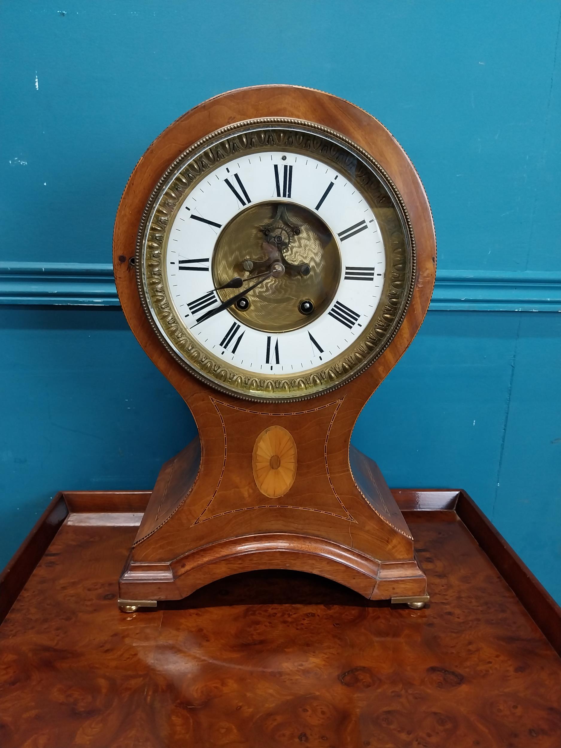 Edwardian mahogany mantle clock. {44 cm H x 22 cm W x 21 cm D}.