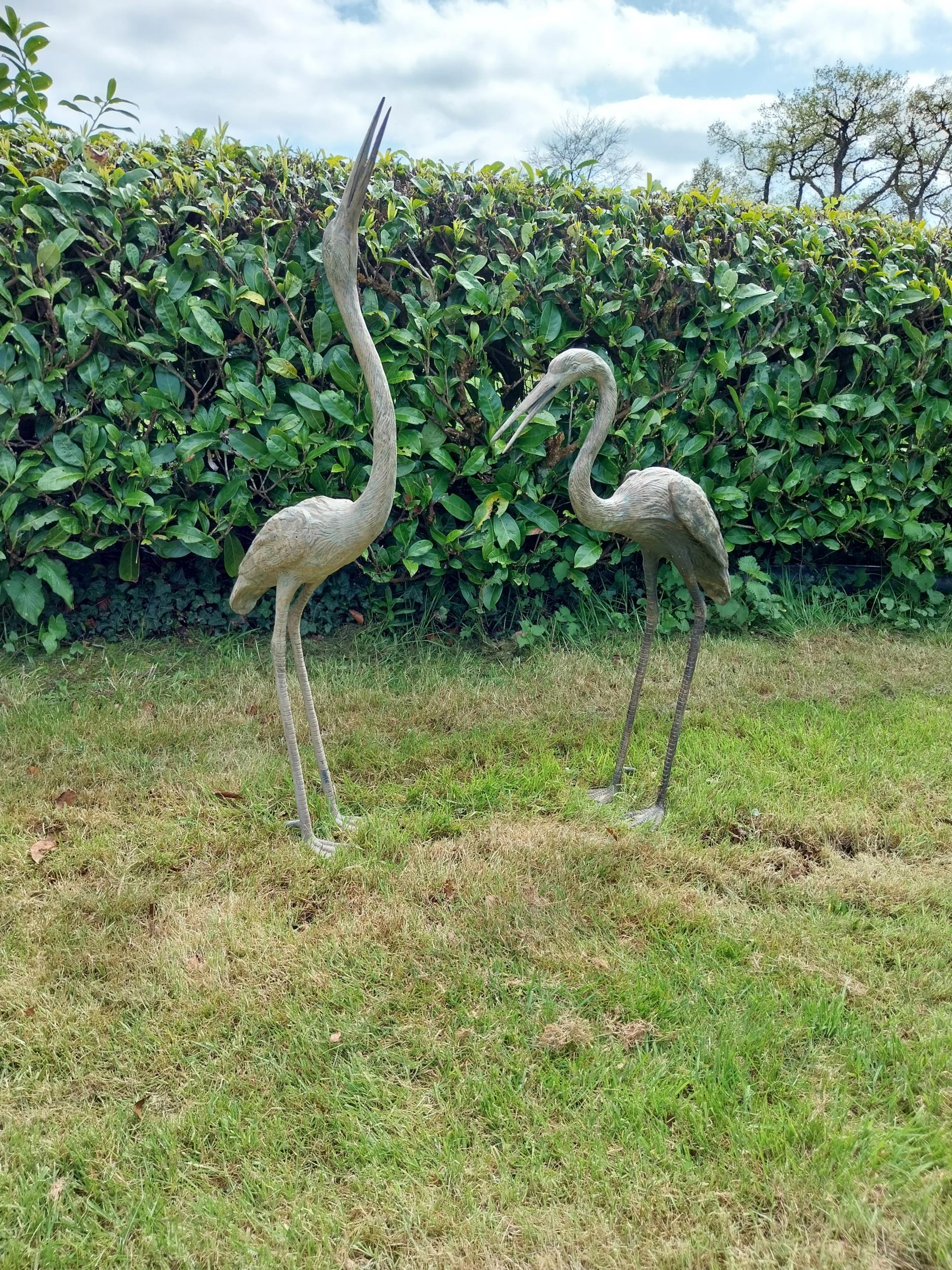 Two bronze statues of Storks {120 cm H x 18 cm W x 53 cm D and 89 cm H x 18 cm W x 56 cm D}. - Image 4 of 5