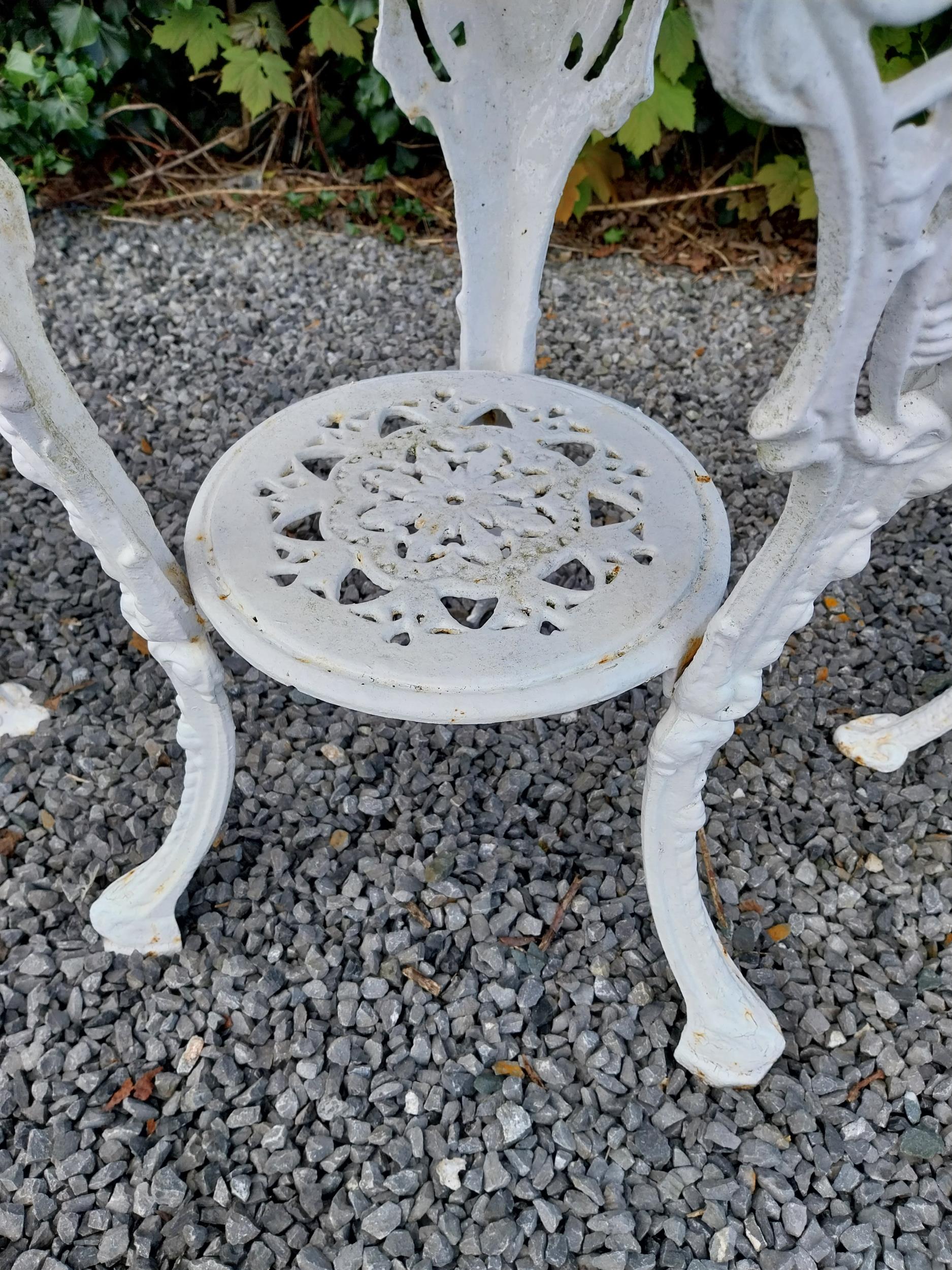 19th C. cast iron garden table with two matching chairs {Tbl. 68 cm H x 59 cm Dia. and Chairs 83 - Image 6 of 11